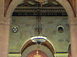 Lower Ceiling, wall and chandelier